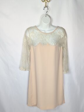 Twin-set Milano Lace Sheer Bodice Shift Dress Beige NWT S